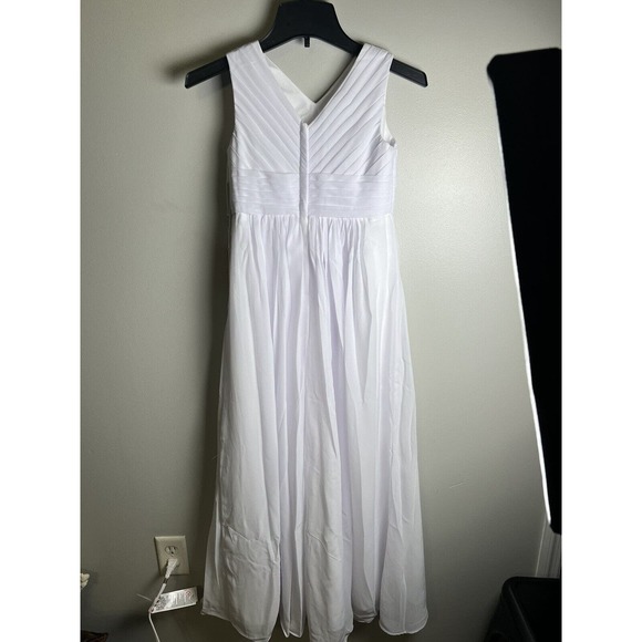 A-Line Pleated Chiffon Floor-Length Junior Girls Dress‎ white- J Size 10. Easter - Picture 13 of 16